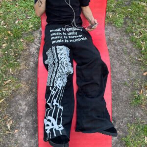 Drawstring Elastic Letter Printed Straight Trousers Pants