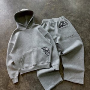 “CD” Print Hooded Sweatshirt and Sweatpants with Pockets Two Sets