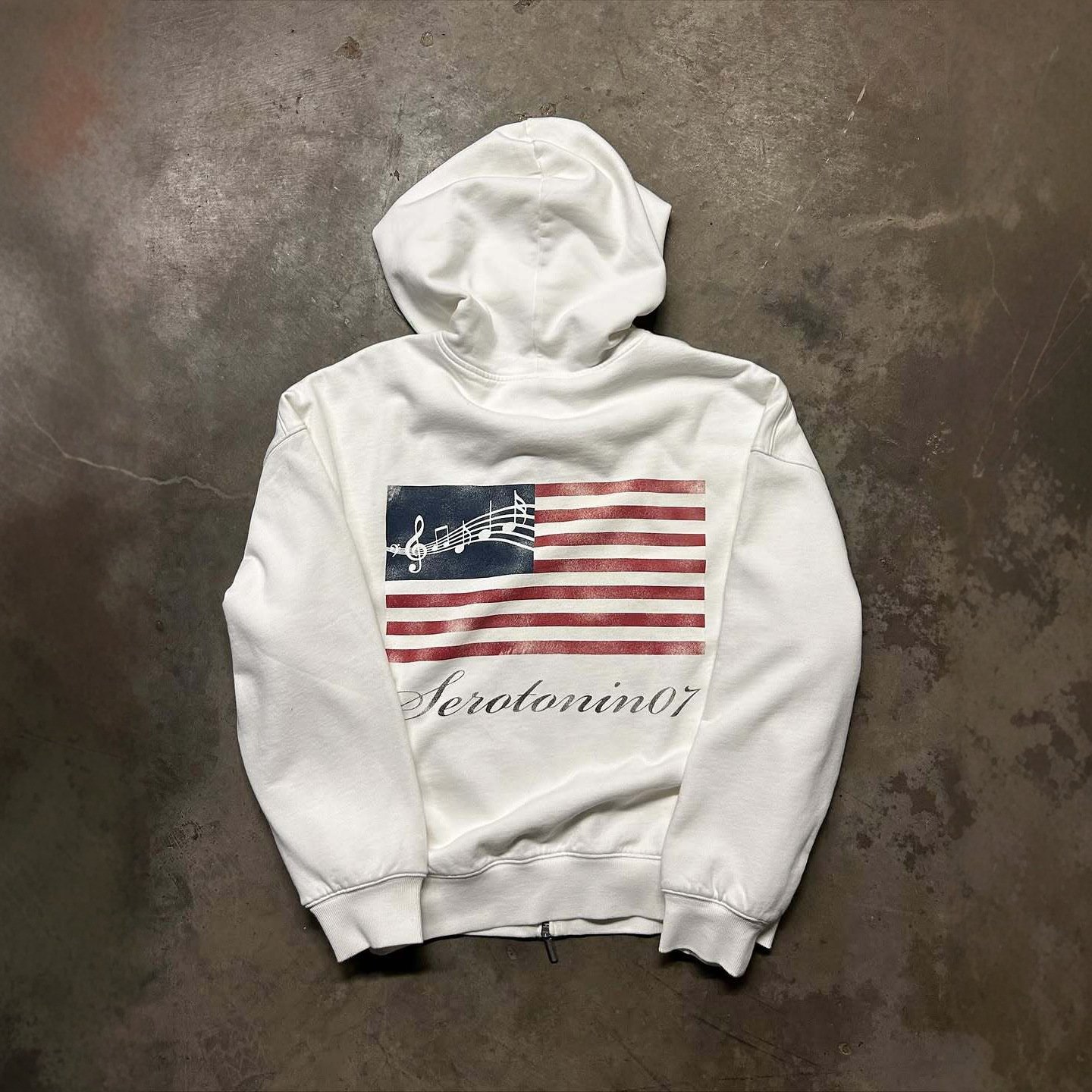 Y2K Vintage Trend Hoodie Music Note American Flag Printing Hoodie