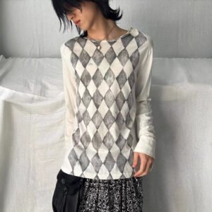 Y2K Goth Loose Fit Black & White Argyle T Shirt