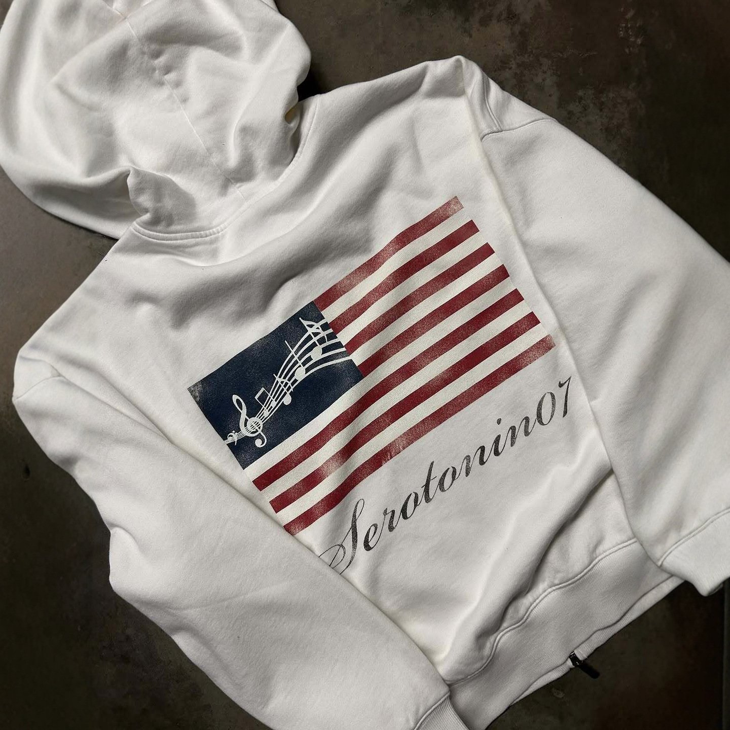 Y2K Vintage Trend Hoodie Music Note American Flag Printing Hoodie - 图片 2