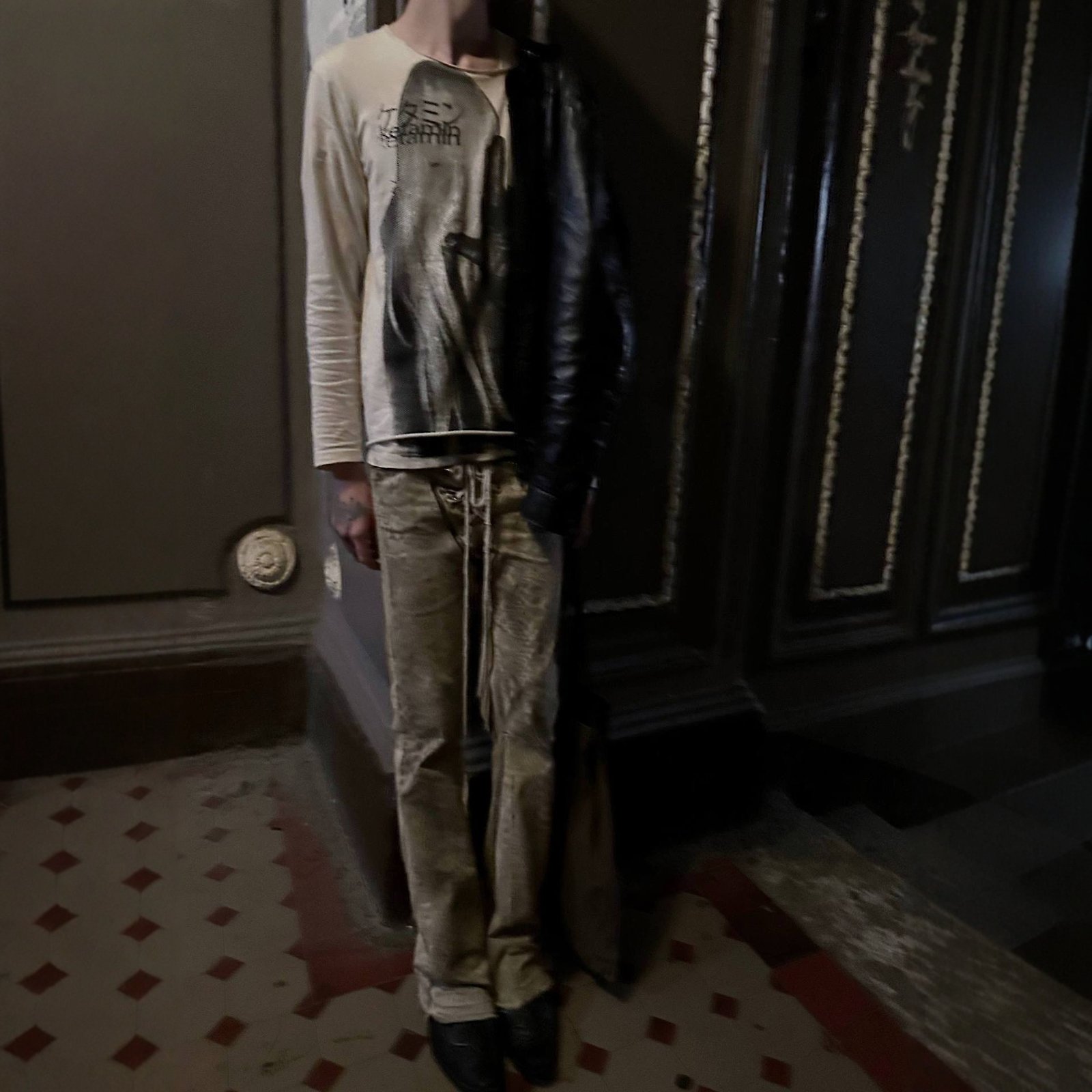 Gothic Japanese Print Crew Neck Long Sleeve T-Shirt - 图片 3